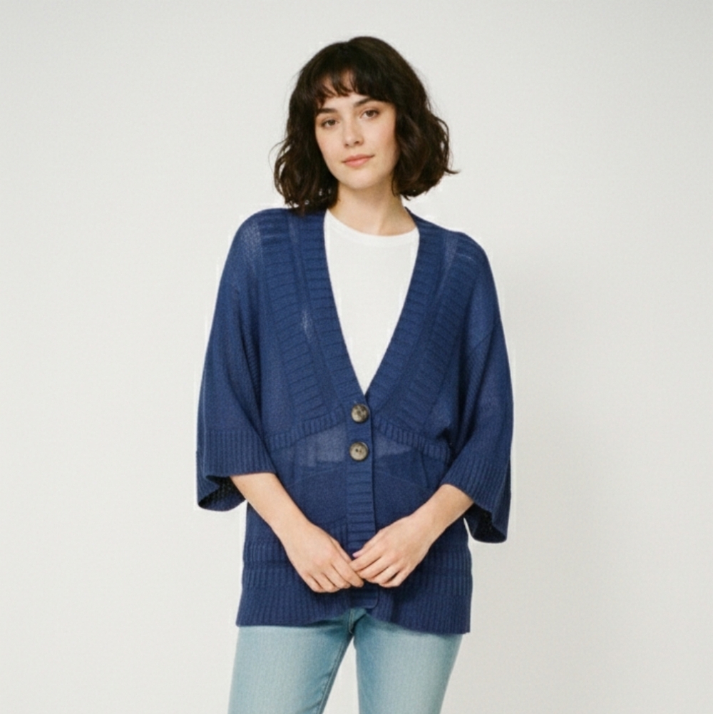 Coldwater Creek Cardigan Blue Y2K Short Sleeve Twee Retro 2X